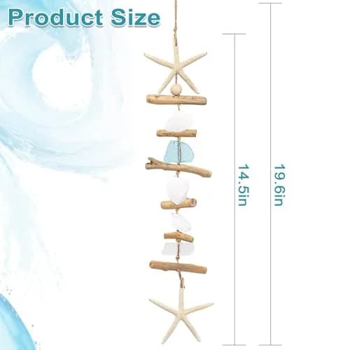 JQAQJU 2PCS Wooden Driftwood Wall Decor with Starfish, Coastal Wall Art 49.8cm (19.7 inches) thumbnail 2