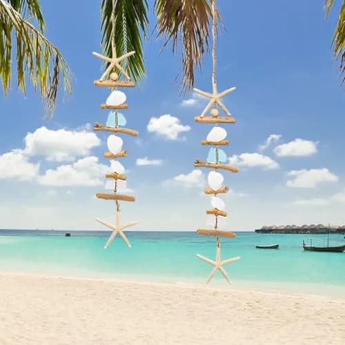 JQAQJU 2PCS Wooden Driftwood Wall Decor with Starfish, Coastal Wall Art 49.8cm (19.7 inches) thumbnail 3