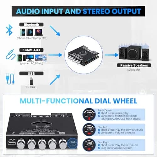 ARRAROWN Bluetooth Amplifier Board ZK-HT21 2.1 Channel 160W x 2 + 220W Subwoofer | HiFi Stereo Audio thumbnail 2