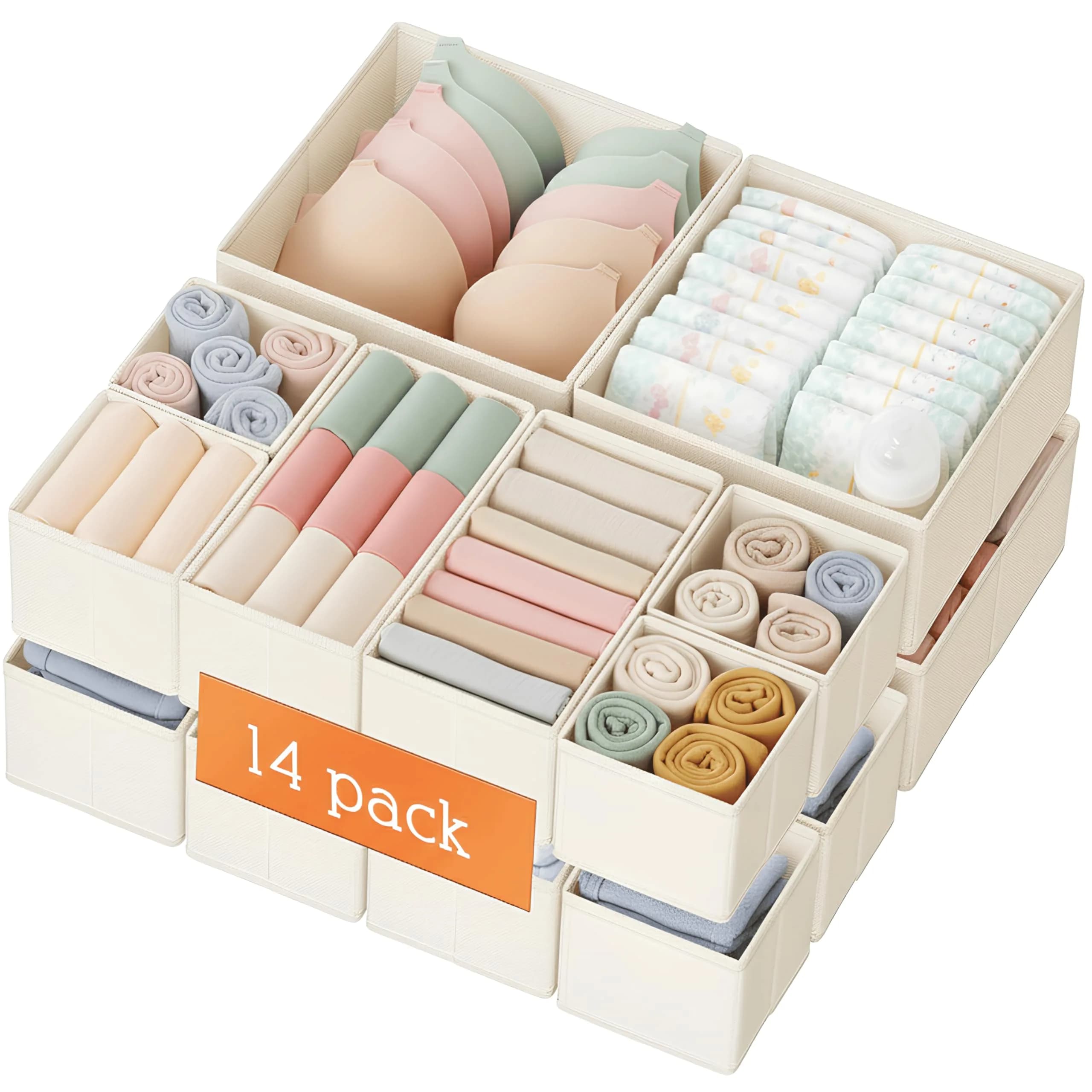Criusia Drawer Organizer Clothes 14 Pack | Foldable Closet Dividers for Baby & Bedroom Storage - main product image