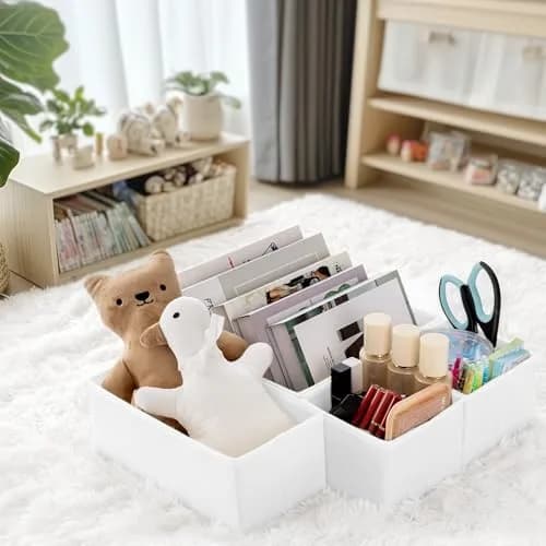 Criusia White 14 Pack Drawer Organizer Caddy | Lightweight Foldable Closet Storage Dividers for Baby Clothes, Underwear, Socks thumbnail 9