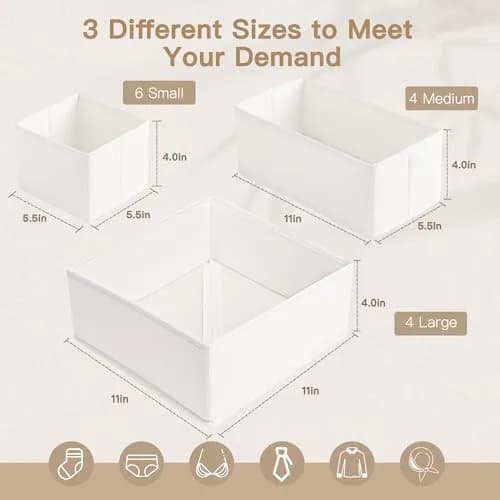 Criusia White 14 Pack Drawer Organizer Caddy | Lightweight Foldable Closet Storage Dividers for Baby Clothes, Underwear, Socks thumbnail 3