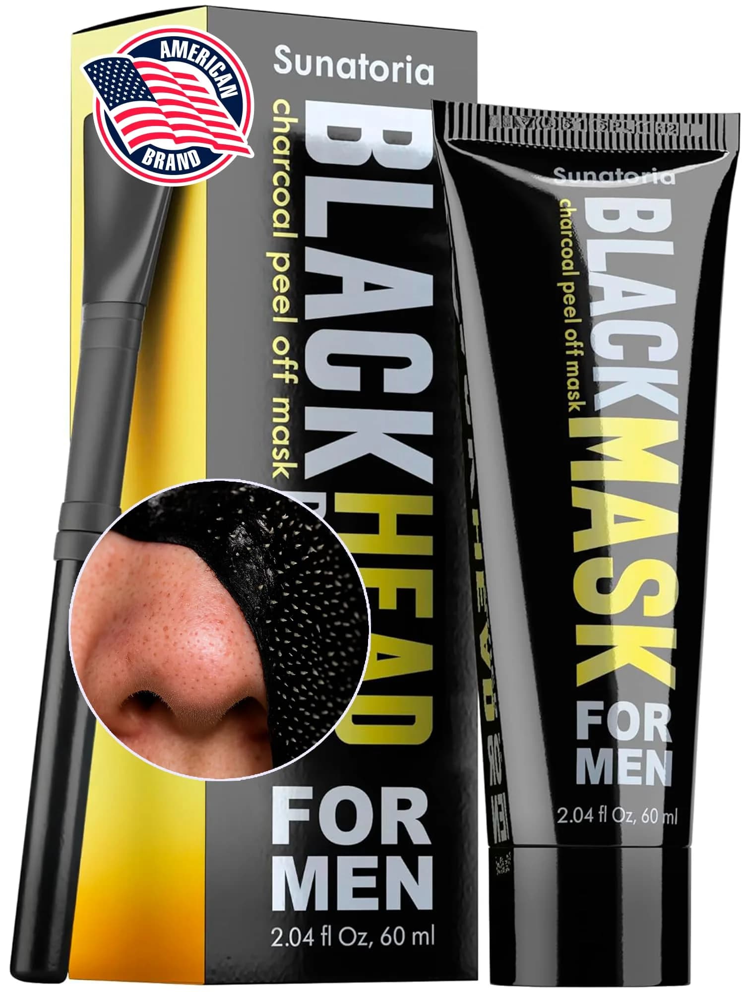 SUNATORIA Original Black Peel Off Face Mask 60ml (2.04 fl oz) | Purifying Charcoal Mask for Oily Skin — Yellow