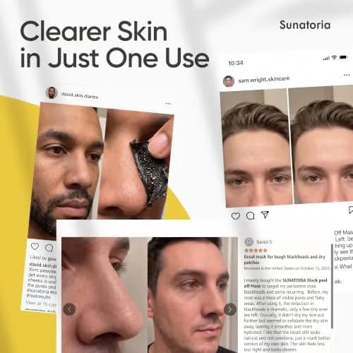 SUNATORIA Men's Original Black Peel-Off Charcoal Pore Mask 60ml (2.04 fl oz) | Deep Cleansing for Oily Skin thumbnail 8