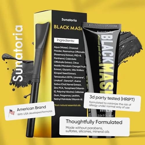 SUNATORIA Men's Original Black Peel-Off Charcoal Pore Mask 60ml (2.04 fl oz) | Deep Cleansing for Oily Skin thumbnail 9