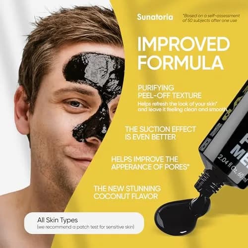 SUNATORIA Men's Original Black Peel-Off Charcoal Pore Mask 60ml (2.04 fl oz) | Deep Cleansing for Oily Skin thumbnail 2