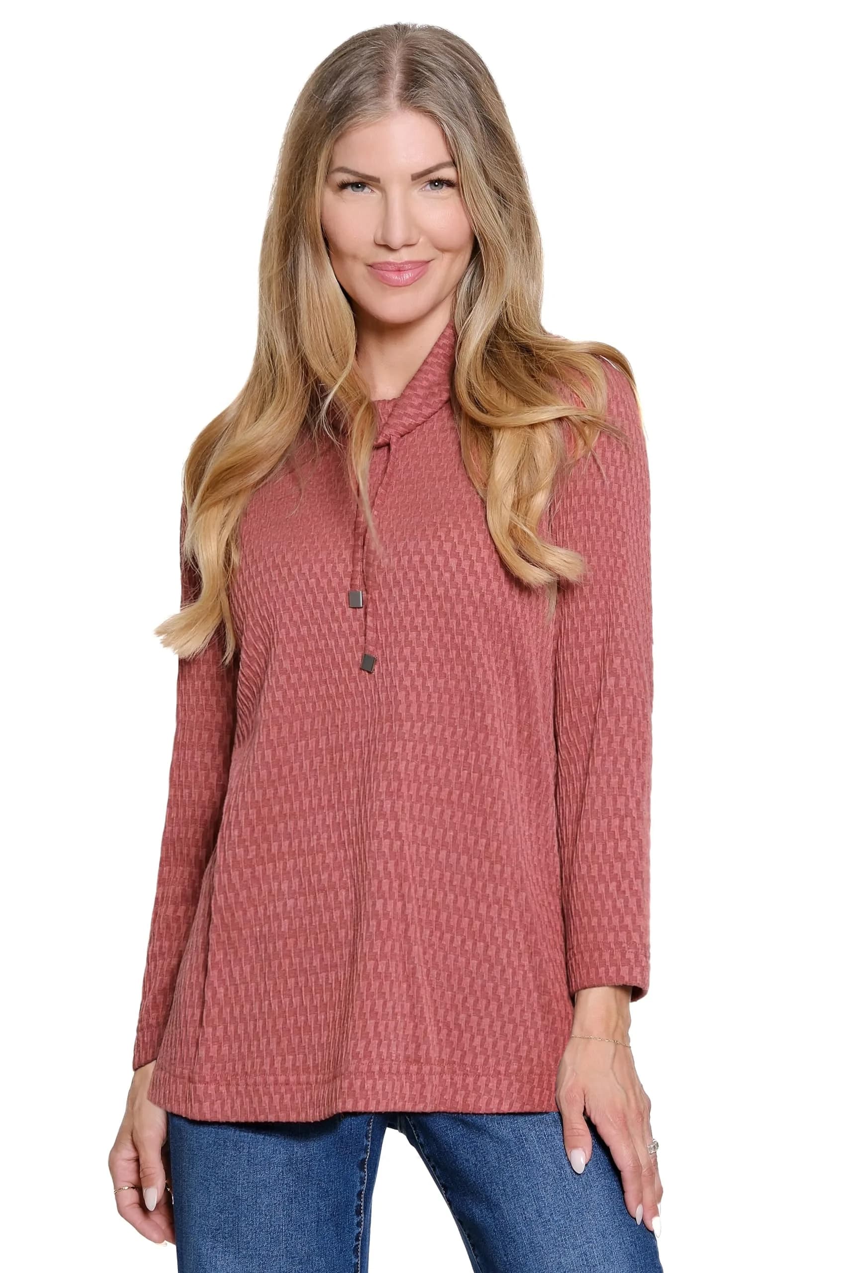 Ali Miles Knit Pop-Over Tunic Cowl Neck with Ties Long Sleeves | Elegant & Versatile XS