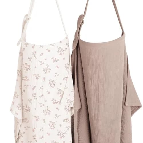 Konssy 2-Pack Muslin Nursing Cover Up with Rigid Hoop | 100% Cotton, Breathable, Adjustable Neck Band thumbnail 1