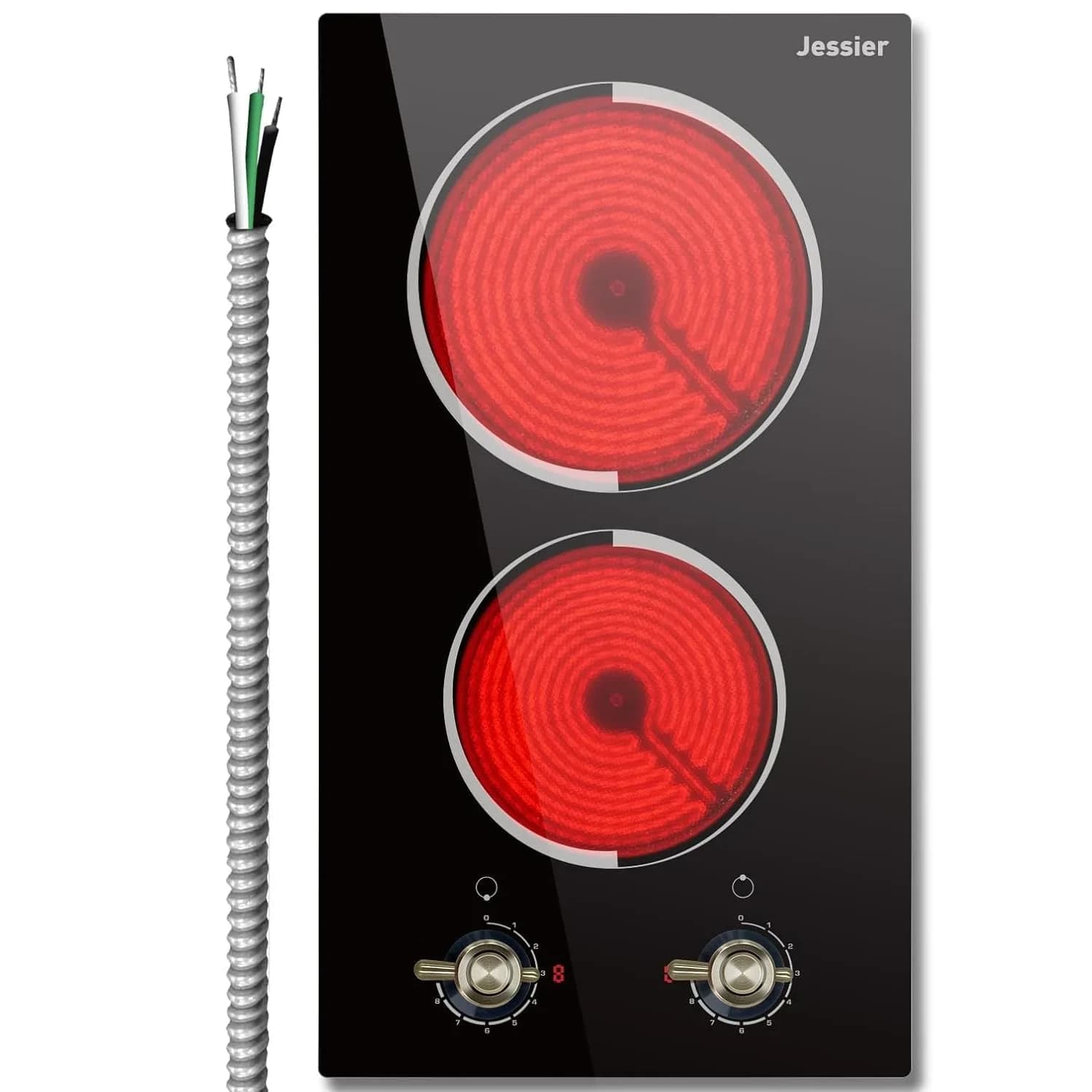 Jessier 30 Inch 8400W Electric Cooktop with 5 Burners & Dual Ring | 220V Built-In Ceramic Glass — 12 Inch D23002
