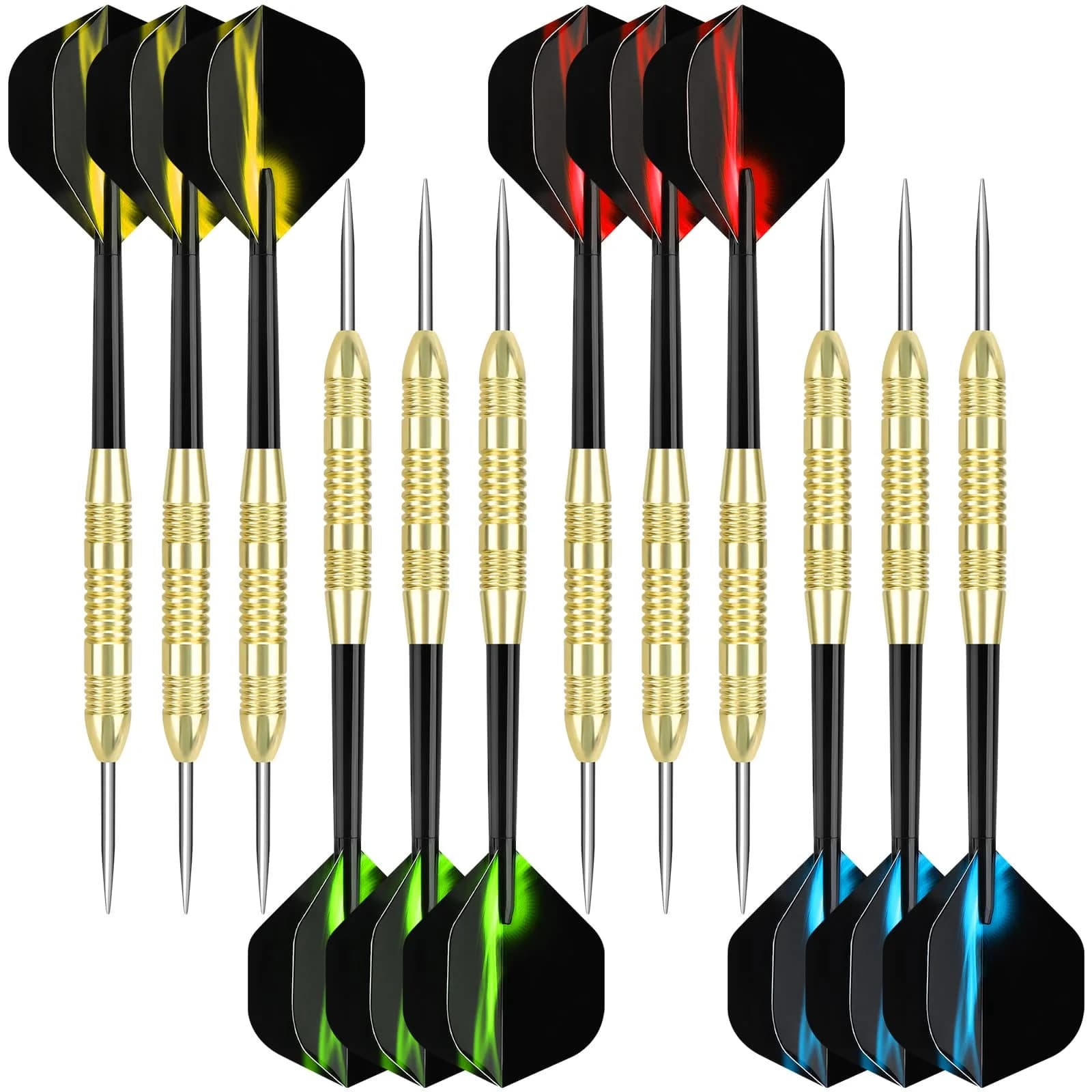 Accmor 24g Steel Tip Darts Set, 12 Pack Metal Darts with PVC Shafts & Flights | Precision Machined Barrels for All Skill Levels