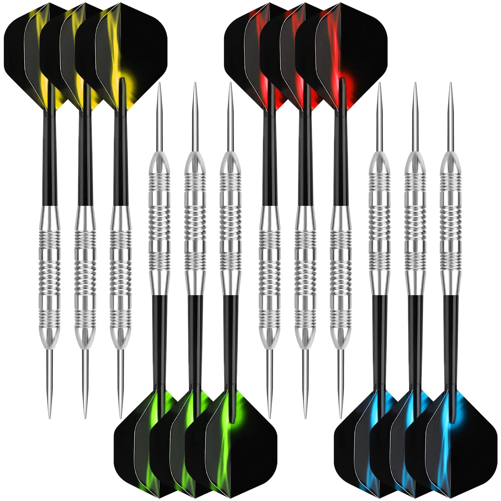Accmor 12 Pack Steel Tip Darts Set, 24 Grams Professional Metal Darts with Protective Tip Covers | Darts for Electronic Boards — Silver Fire