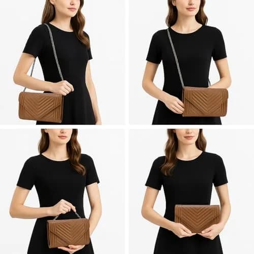 Voikukka Small Brown Leather Crossbody Purse for Women | Quilted Faux Leather with Chain Strap thumbnail 7