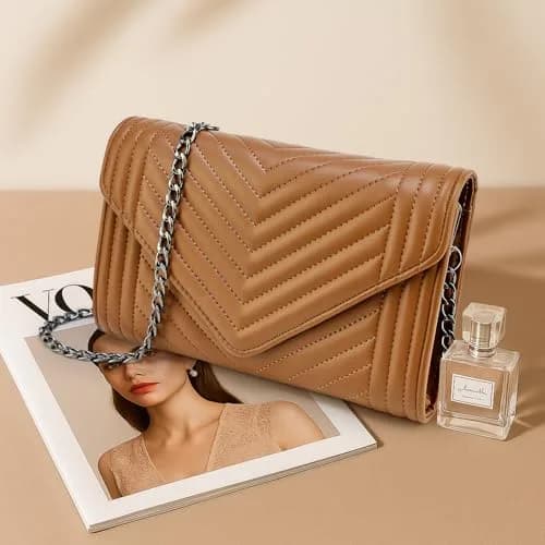 Voikukka Small Brown Leather Crossbody Purse for Women | Quilted Faux Leather with Chain Strap thumbnail 8