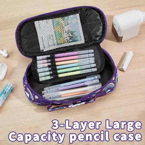 FYHMDC Kids Backpack for Girls,3Pcs Waterproof Toddler Backpacks with Lunch Box & Pencil Pouch - Lightweight School Backpack Purple Bookbag for Ages 3+ Elementary Middle School Teens - Rainbow | Water-Resistant & Spacious thumbnail 9