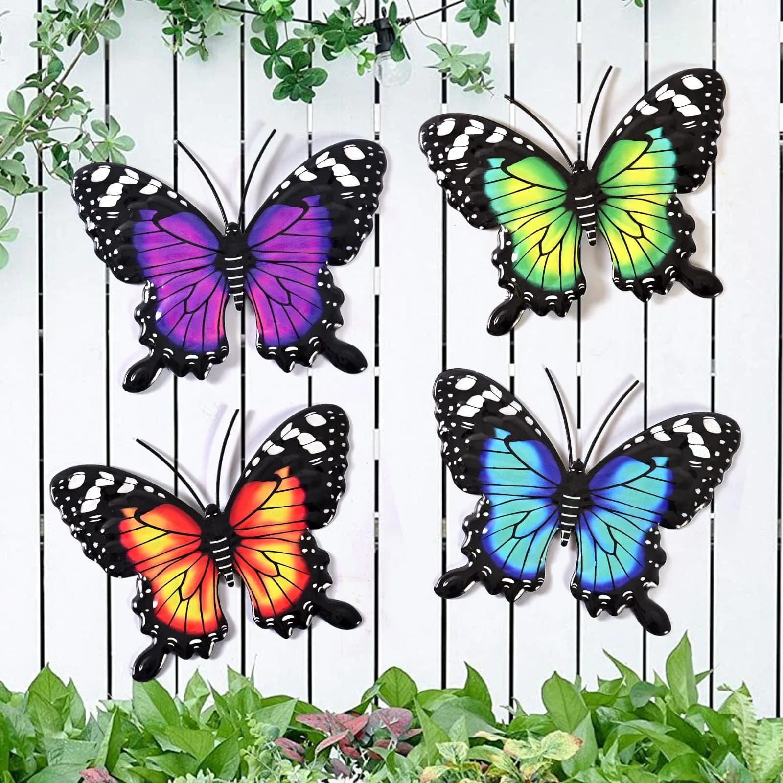 Yungeln Metal Butterfly Wall Decor 4 Pack | Vibrant Iron Art for Indoor & Outdoor Spaces