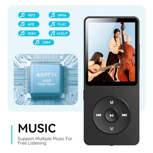 AGPTEK A02 MP3 Player 64GB (1.8 inch Screen) | Bluetooth 5.3 Music Player with Speaker & FM Radio thumbnail 5