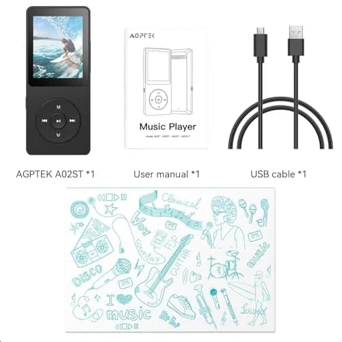 AGPTEK A02 MP3 Player 64GB (1.8 inch Screen) | Bluetooth 5.3 Music Player with Speaker & FM Radio thumbnail 9