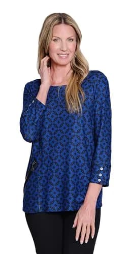 MULTIPLES Womens Tunic 1X | 3-Button Cuff 3/4 Sleeve Scoop Neck | Dressy & Casual thumbnail 1