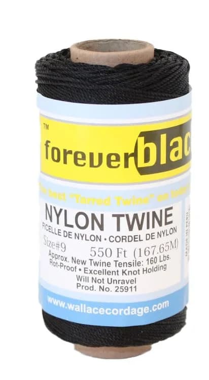 #9 X 550' Forever Black Tarred Twisted Nylon Twine 1/4 lb | Weather-Resistant, Heavy Duty Nylon Cord