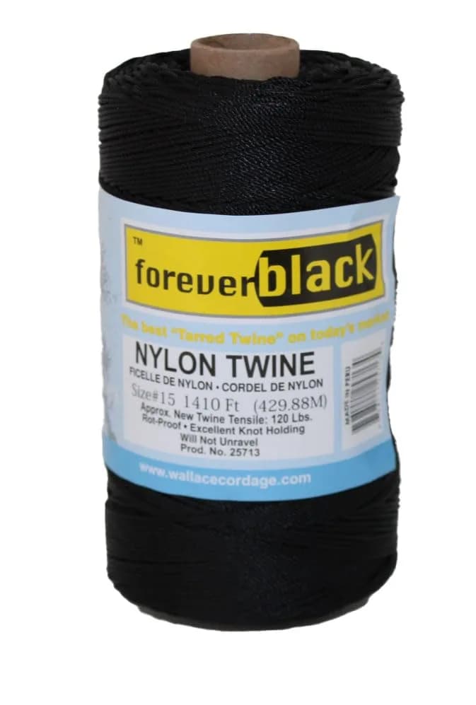 T.W. Evans Cordage Co. Black Tarred Nylon Twine 1 lb (454 g) | 1420 ft (433 m) Heavy Duty Cord - main product image