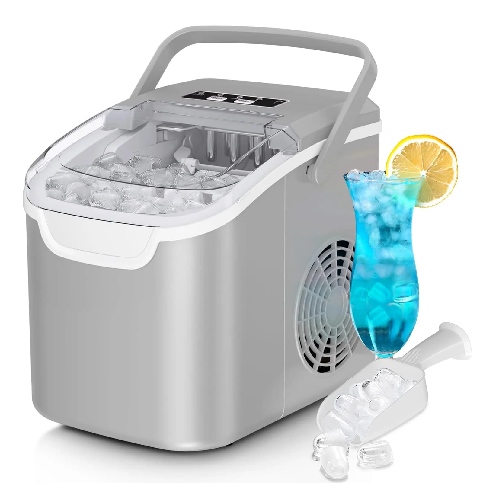 Antarctic Star Countertop Ice Maker Machine, 26 Lbs/Day, 8.7"W x 10.4"D x 11.2"H Black | Fast Bullet Ice in 6 Minutes — Grey / 26Lbs/24H