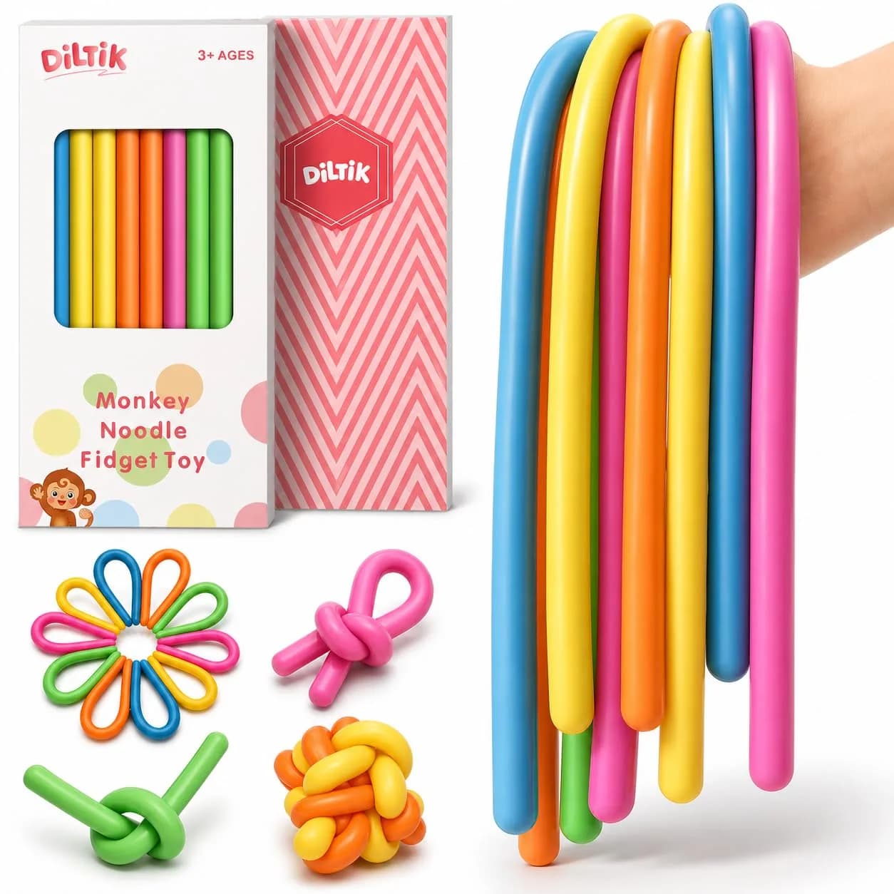 Diltik 10 Pack Stretchy Sensory Strings 11 inches (27.9 cm) | ASTM-Tested Non-Toxic TPR Fidget Toys for Kids Ages 3+ - main product image