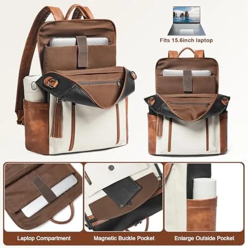 Shrrie Women's Laptop Backpack 15.6 inch | Water-Resistant Faux Leather Computer Bag with Luggage Strap & Anti-Theft Pocket (Maroon) thumbnail 5
