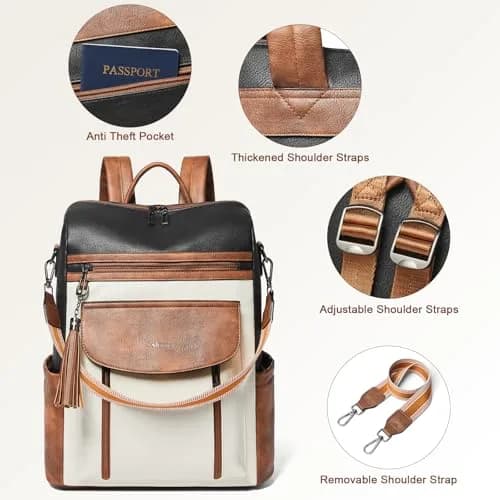 Shrrie Women's Laptop Backpack 15.6 inch | Water-Resistant Faux Leather Computer Bag with Luggage Strap & Anti-Theft Pocket (Maroon) thumbnail 7