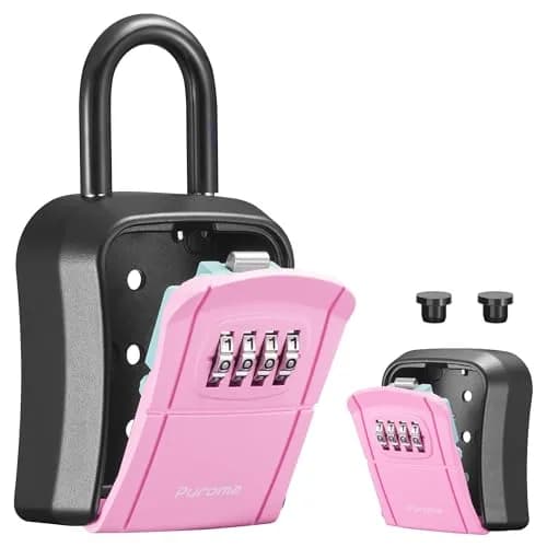 Puroma Portable Key Lock Box with Shackle & Wall Mount, Resettable 4-Digit Code Safe Security Lockbox for House Keys (1 Pack, Pink) thumbnail 1