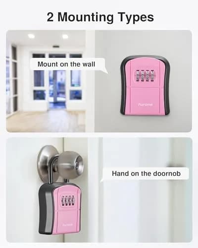 Puroma Portable Key Lock Box with Shackle & Wall Mount, Resettable 4-Digit Code Safe Security Lockbox for House Keys (1 Pack, Pink) thumbnail 5
