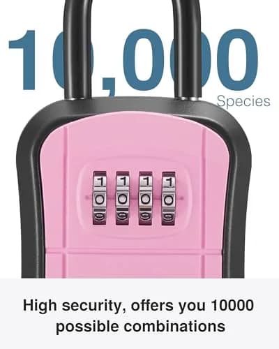 Puroma Portable Key Lock Box with Shackle & Wall Mount, Resettable 4-Digit Code Safe Security Lockbox for House Keys (1 Pack, Pink) thumbnail 2
