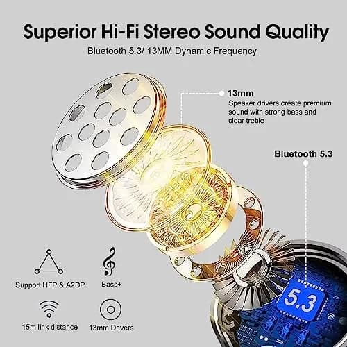 OYIB Bluetooth 5.3 Wireless Earbuds with ENC Mic, 25H Playtime, IPX7 Waterproof, Gray Black | Clear Calls & Fast Pairing thumbnail 2