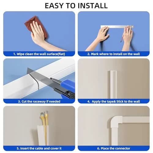 Delamu White Cable Raceways Kit 325cm (142in) | Paintable Cord Hider for Wall Mounted TVs thumbnail 9