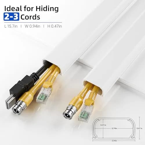 Delamu White Cable Raceways Kit 325cm (142in) | Paintable Cord Hider for Wall Mounted TVs thumbnail 2