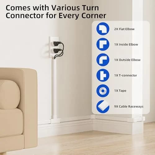 Delamu White Cable Raceways Kit 325cm (142in) | Paintable Cord Hider for Wall Mounted TVs thumbnail 3