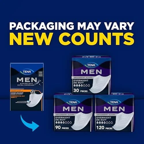 TENA Men Overnight Guards Incontinence Pads 30 ct | 8-Hour Protection for Men thumbnail 2