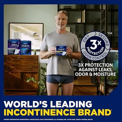 TENA Men Overnight Guards Incontinence Pads 30 ct | 8-Hour Protection for Men thumbnail 3