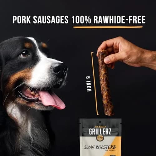 Grillerz Slow Roasterz Pork Sausages 4 Count | Rawhide-Free, High-Protein Dog Chews thumbnail 3