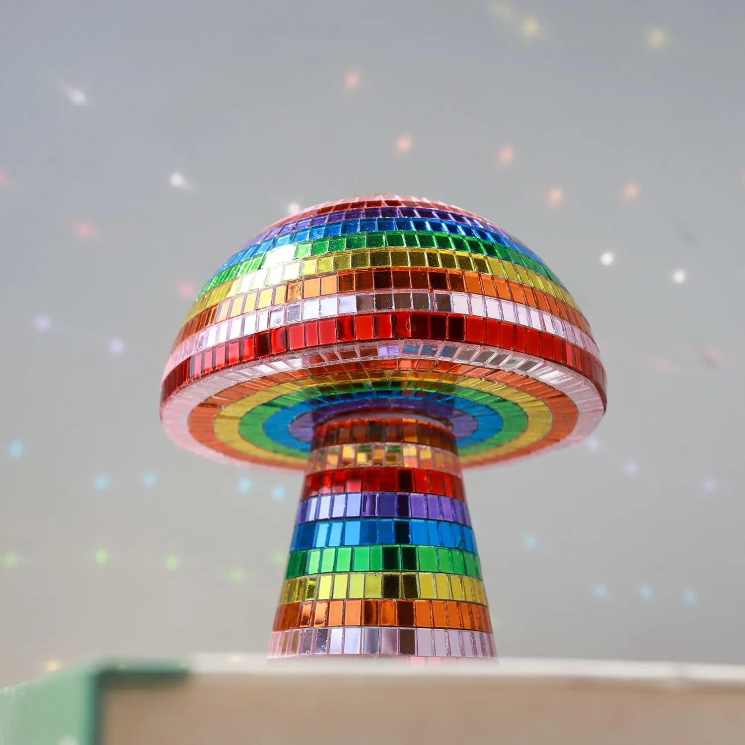TUCAI Creative Disco Mushroom Ornament for Party, Table Decor Mirror Retro Handmade Disco Ball Mushroom Shape Home Art Decorations | Unique Rainbow Home Decor - main product image