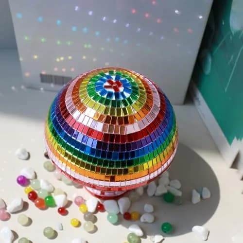 TUCAI Creative Disco Mushroom Ornament for Party, Table Decor Mirror Retro Handmade Disco Ball Mushroom Shape Home Art Decorations | Unique Rainbow Home Decor thumbnail 5