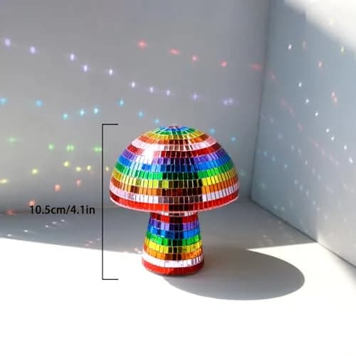 TUCAI Creative Disco Mushroom Ornament for Party, Table Decor Mirror Retro Handmade Disco Ball Mushroom Shape Home Art Decorations | Unique Rainbow Home Decor thumbnail 2