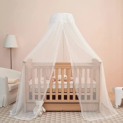 HanYun White Baby Crib Canopy with Stand Rod | Breathable Mesh for Nursery & Outdoor Decor thumbnail 1