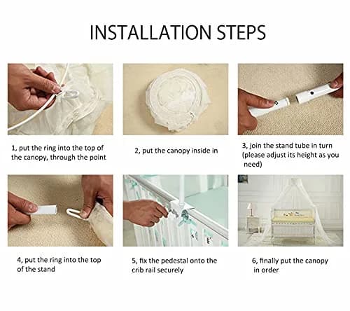 HanYun White Baby Crib Canopy with Stand Rod | Breathable Mesh for Nursery & Outdoor Decor thumbnail 7