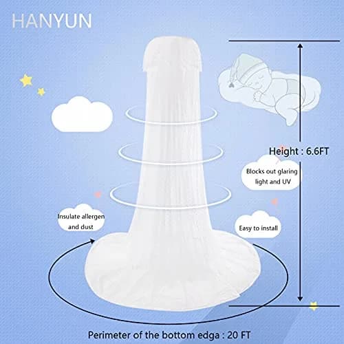 HanYun White Baby Crib Canopy with Stand Rod | Breathable Mesh for Nursery & Outdoor Decor thumbnail 2