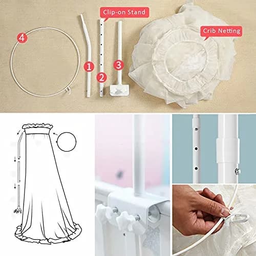 HanYun White Baby Crib Canopy with Stand Rod | Breathable Mesh for Nursery & Outdoor Decor thumbnail 3