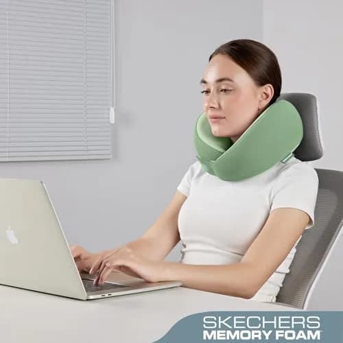 Skechers Memory Foam Neck Pillow | Breathable & Ergonomic Travel Support for Men & Women, Green thumbnail 4