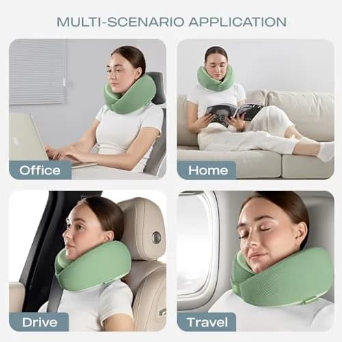 Skechers Memory Foam Neck Pillow | Breathable & Ergonomic Travel Support for Men & Women, Green thumbnail 7