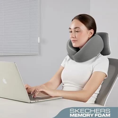 Skechers Memory Foam Neck Pillow Grey | Breathable & Ergonomic Travel Support thumbnail 4