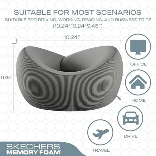 Skechers Memory Foam Neck Pillow Grey | Breathable & Ergonomic Travel Support thumbnail 5