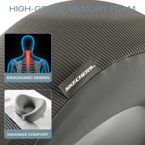 Skechers Memory Foam Neck Pillow Grey | Breathable & Ergonomic Travel Support thumbnail 8